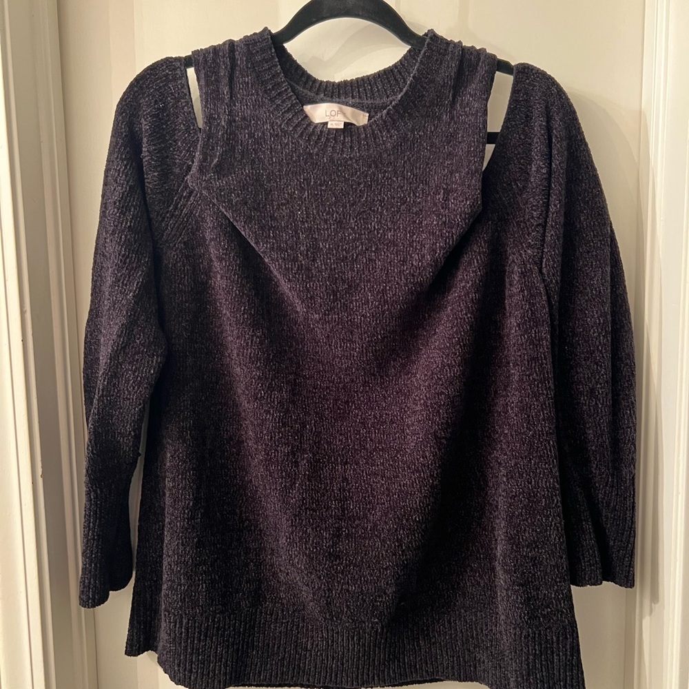 LOFT Black Off-the-Shoulder Sweater with 3/4 Sleeves